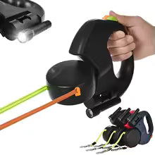 Correa Doble para 2 Perros con Luces LED — Antienredos y Reflectante, 3m